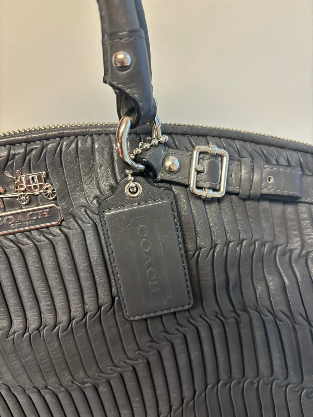 Coach Madison Gathered Leather Satchel Gray Crossbody Bag Purse